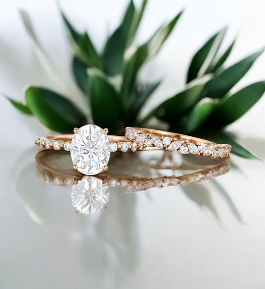 1.710ct Oval cut Lab-Grown engagement ring set 14k Rose gold