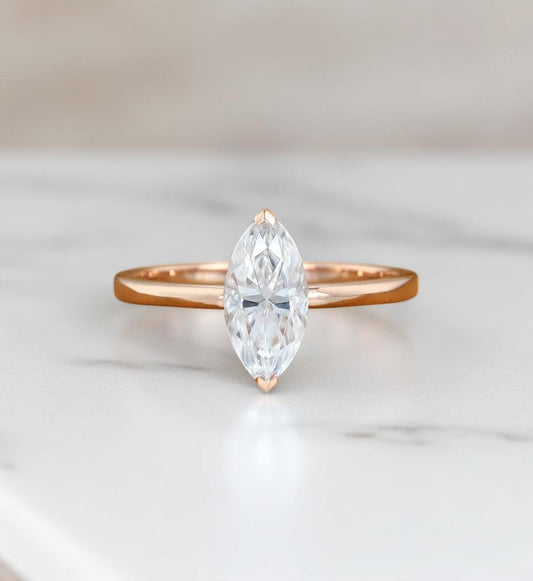 1CT Marquise Lab Grown Diamond Engagement Ring • Rose Gold Solitaire Ring