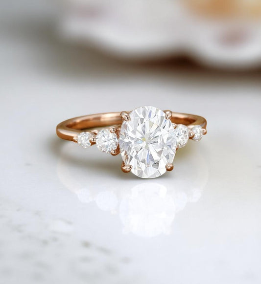 2CT Oval Cut Lab Grown Diamond Engagement Ring • Rose Gold Cluster Bridal Ring