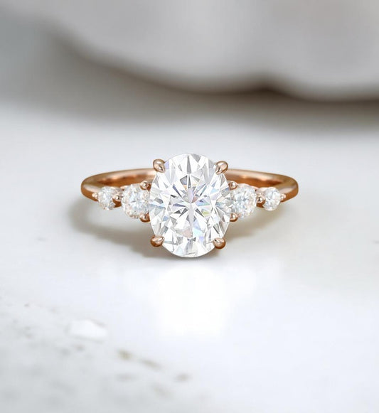 2CT Oval Cut Lab Grown Diamond Engagement Ring • Rose Gold Cluster Bridal Ring