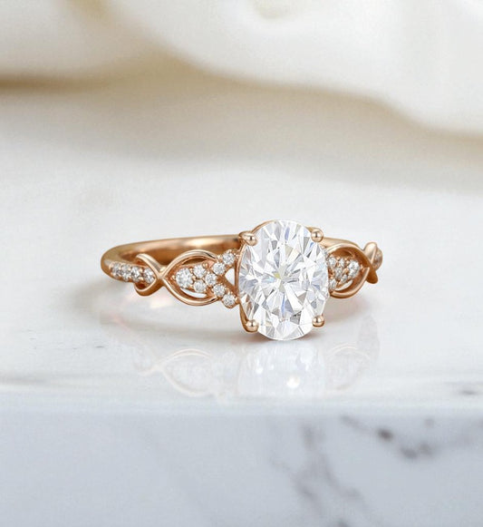 1.25 ct Oval Lab Grown Engagement Ring • Vintage Rose Gold Twist Wedding Ring