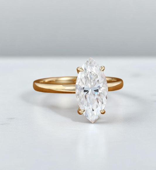 3ct Marquise Lab Grown Diamond Engagement Ring • 14K Yellow Gold Solitaire Ring