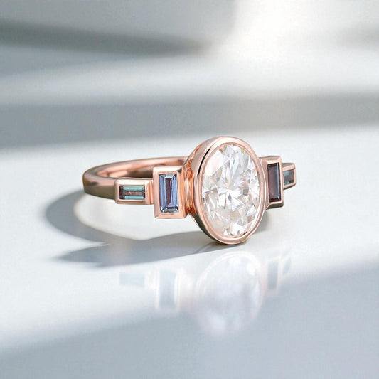 1.75 ct Oval Lab Grown Diamond Engagement Ring • Vintage Rose Gold Bezel Set Ring