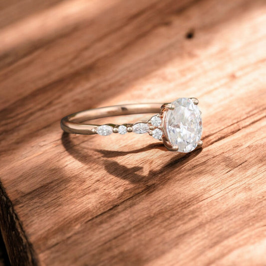 1.25 ct Oval Lab Grown Diamond Engagement Ring • Rose Gold Cluster Bridal Ring