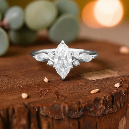 1.00ct Marquise Lab Grown Diamond Engagement Ring • Dainty Rose Gold Cluster Ring