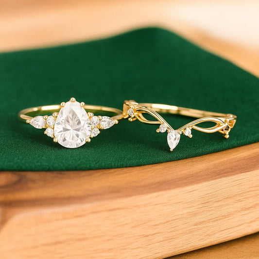 1.60 ct Pear Lab Diamond Ring Set | Rose Gold Engagement