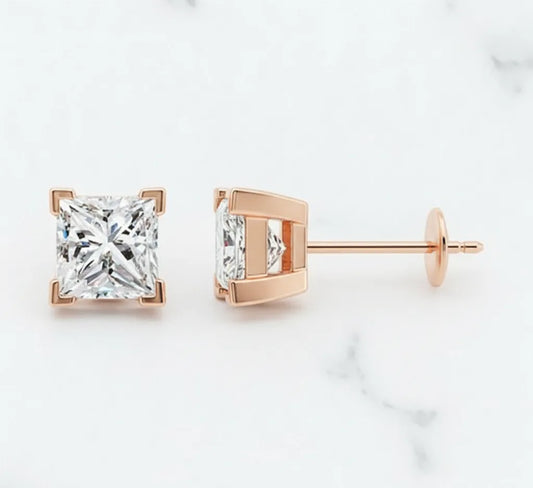 princess cut diamond solitaire stud earrings