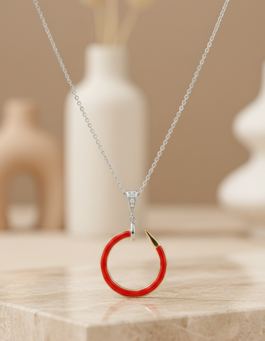 0.050 Ct Moissanite Gold Chain Necklace with Red Enamel