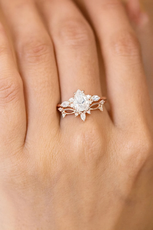 1.60 ct Pear Lab Diamond Ring Set | Rose Gold Engagement