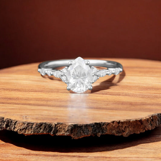 Pear Shaped Lab Grown Diamond Engagement Ring • Rose Gold Marquise Diamond Ring