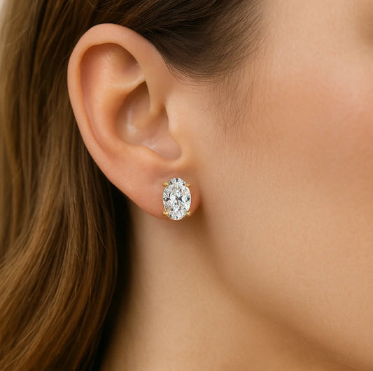 4 ct Oval Lab-Grown Diamond Stud Earrings – Classic Solitaire
