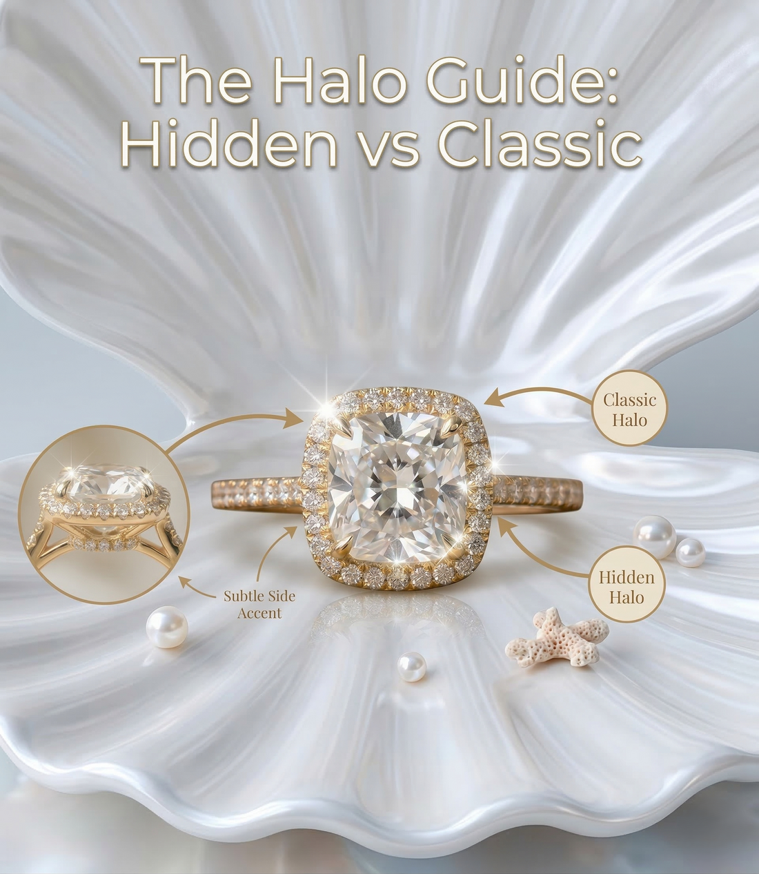 Compare hidden halo and classic halo rings