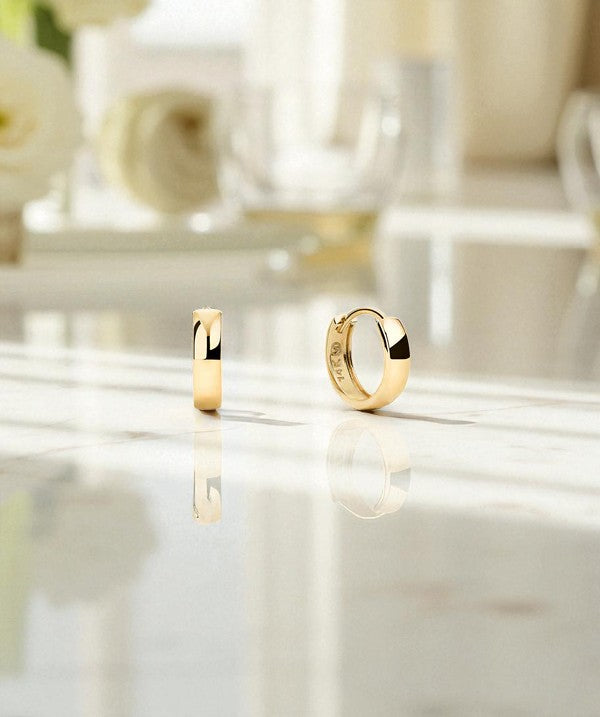 Bold Huggie Hoop Earrings • 14K Rose Gold Small Chunky Hoops