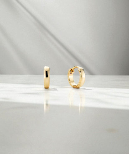Bold Huggie Hoop Earrings • 14K Rose Gold Small Chunky Hoops