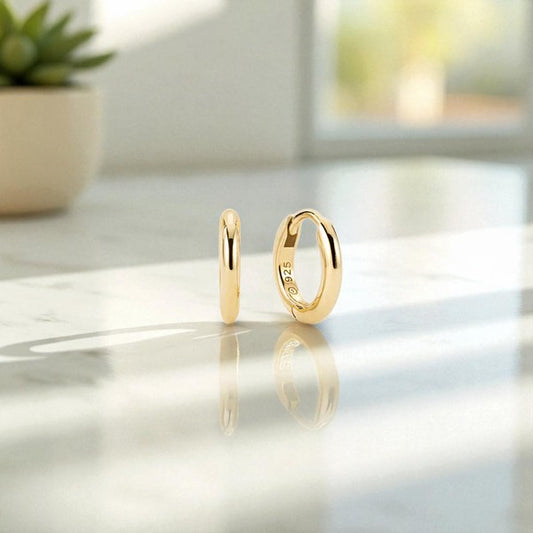 Classic Gold Tube Huggie Hoops • 14k Gold Hoops