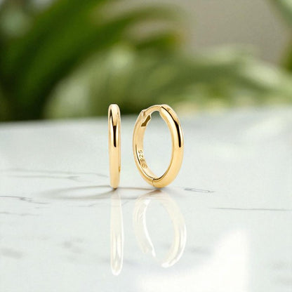 Medium Gold Tube Hoop Earrings • Solid 14K Gold Classic Everyday Hoops
