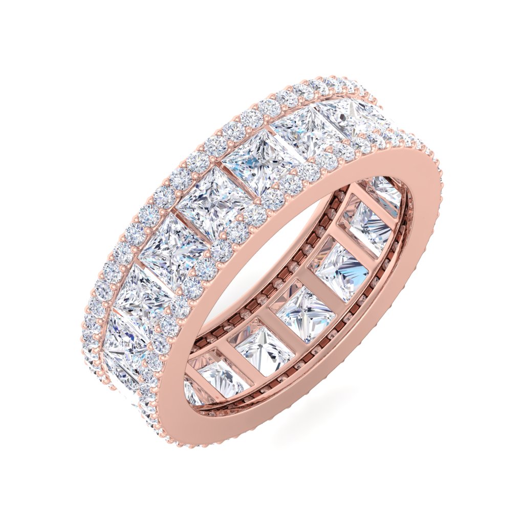 Princess Cut Natural Diamond Full Eternity Ring Matching Wedding Band