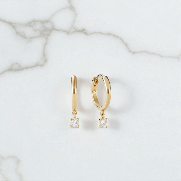 Round Cut Lab Grown Diamond Hoop Earrings • Gold Minimalist Drop Hoops