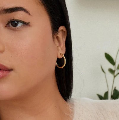 Classic Gold Hoop Earrings • 14K Gold Tube Hoops