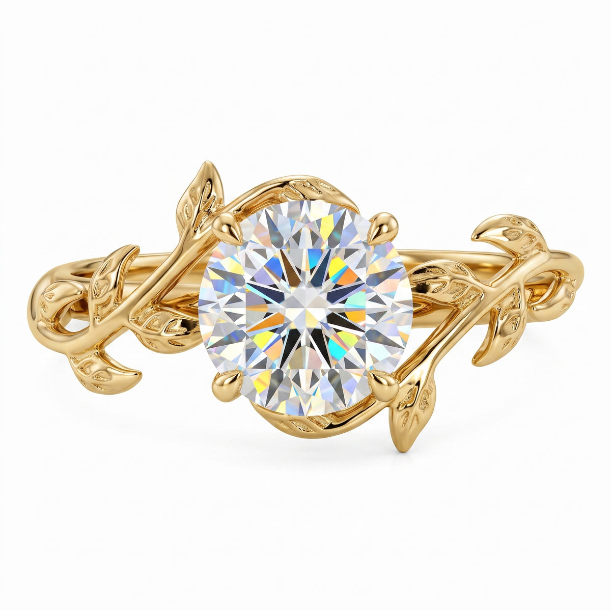 Vintage 1.00ct Round Cut Leaf Lab Grown Diamond Engagement Ring