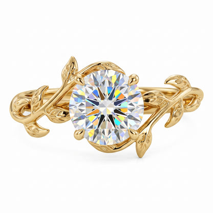 Vintage 1.00ct Round Cut Leaf Lab Grown Diamond Engagement Ring