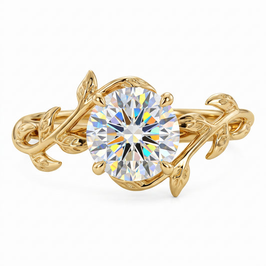 Vintage 1.00ct Round Cut Leaf Lab Grown Diamond Engagement Ring