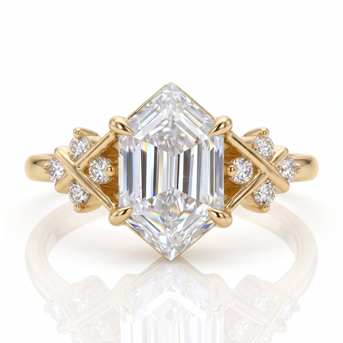 Lab Grown Diamond Hexagon Engagement Ring • Vintage Yellow Gold Cluster Bridal Ring