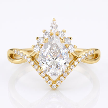 Lab Grown Diamond 1.250 ct Pear Engagement Ring • Rose Gold Vintage Cluster Bridal Ring