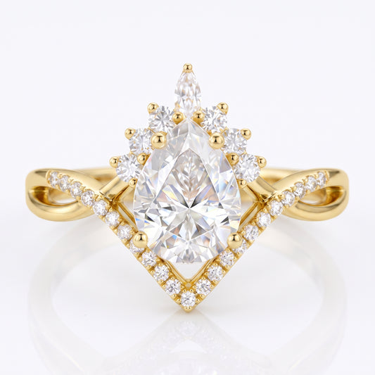 Lab Grown Diamond 1.250 ct Pear Engagement Ring • Rose Gold Vintage Cluster Bridal Ring