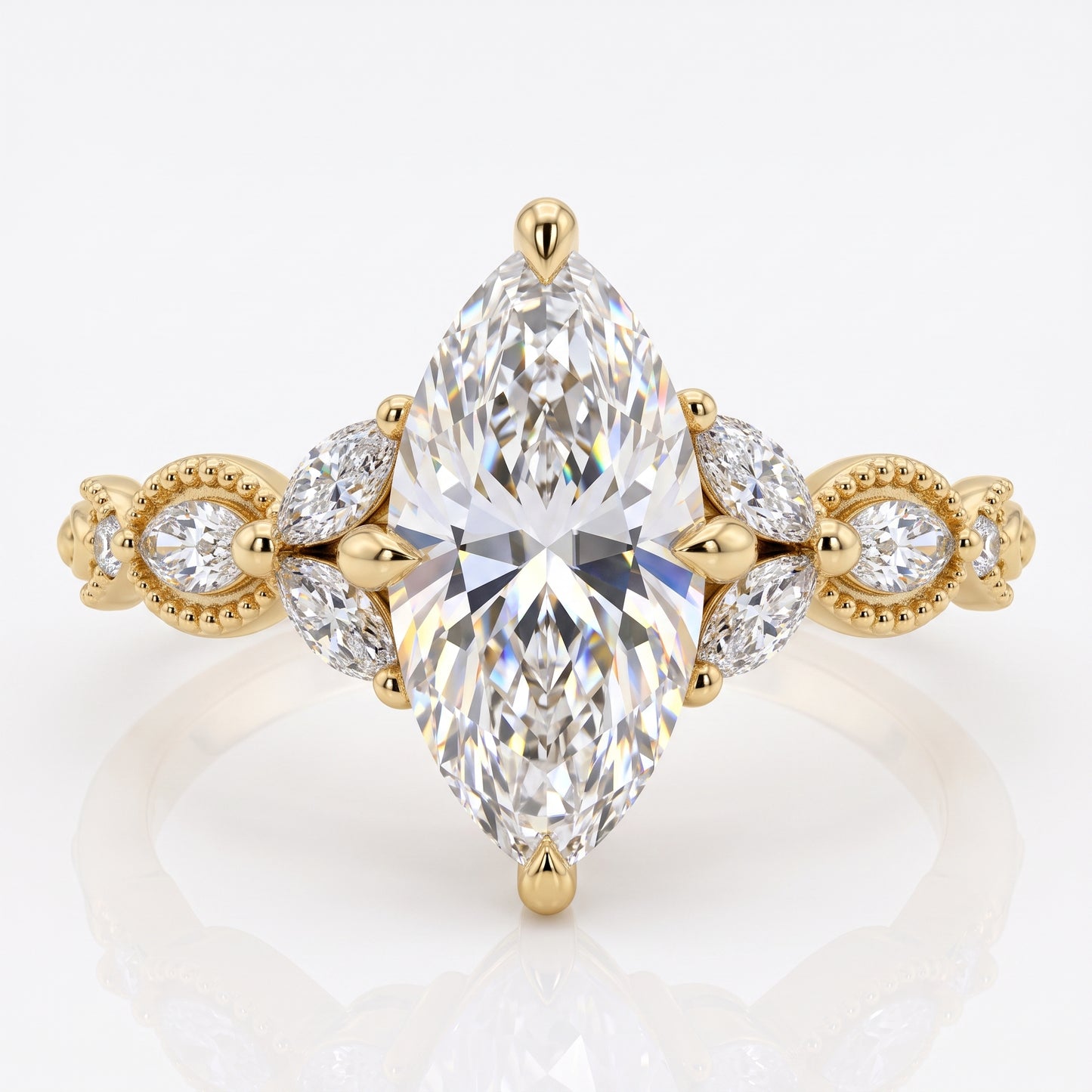 Lab Grown 1.00 ct Marquise Cut Diamond Cluster Ring • Rose Gold Engagement Ring