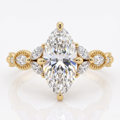 Lab Grown 1.00 ct Marquise Cut Diamond Cluster Ring • Rose Gold Engagement Ring