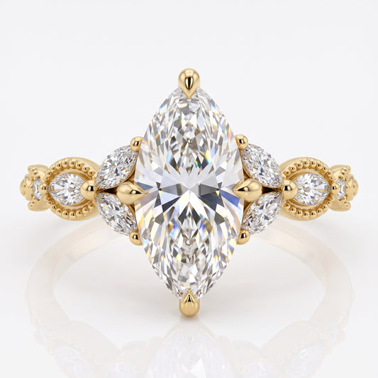 Lab Grown 1.00 ct Marquise Cut Diamond Cluster Ring • Rose Gold Engagement Ring