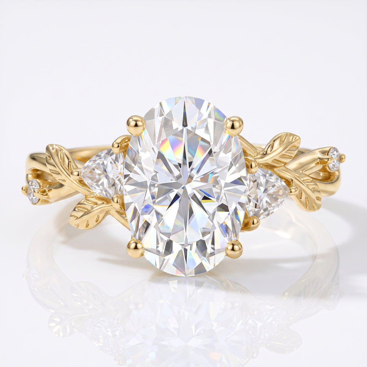 2.5 ct Oval Lab Grown Diamond Engagement Ring • Nature-Inspired Leaf Rose Gold Ring