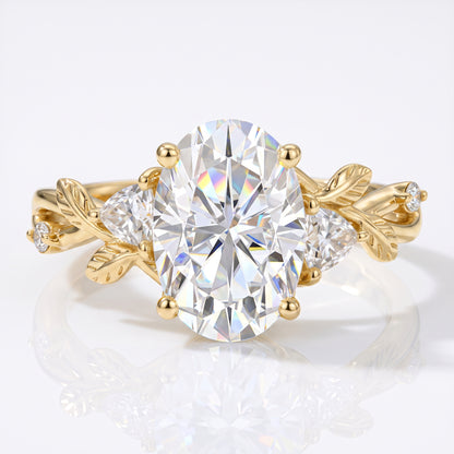 2.5 ct Oval Lab Grown Diamond Engagement Ring • Nature-Inspired Leaf Rose Gold Ring