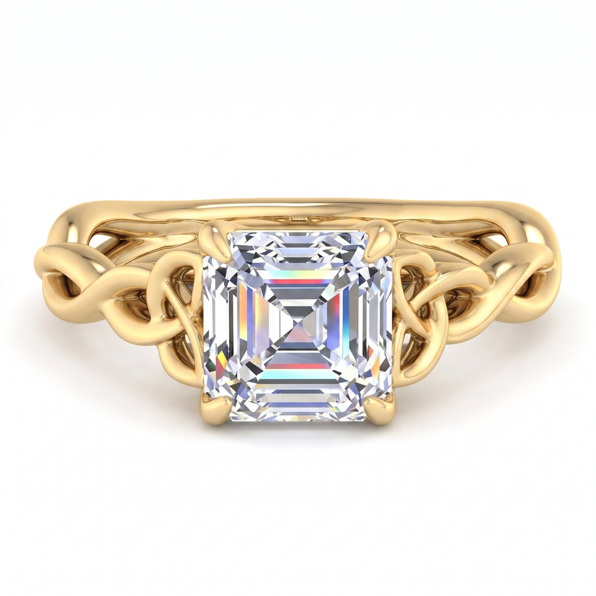 Stylish 1.50ct Asscher Cut Lab Grown Diamond Ring with Infinity Twist