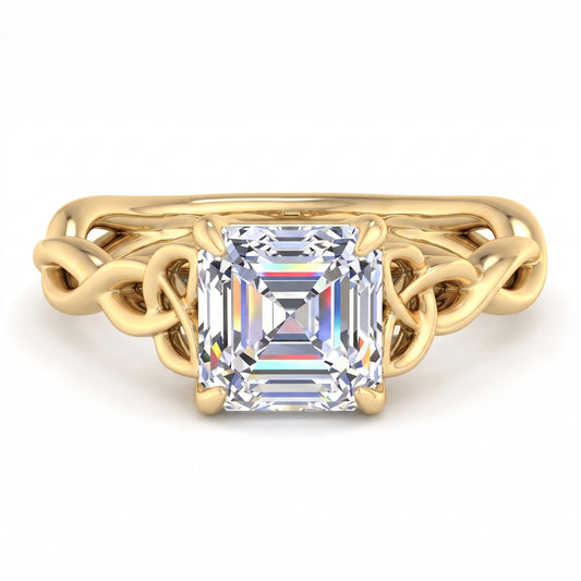 Stylish 1.50ct Asscher Cut Lab Grown Diamond Ring with Infinity Twist