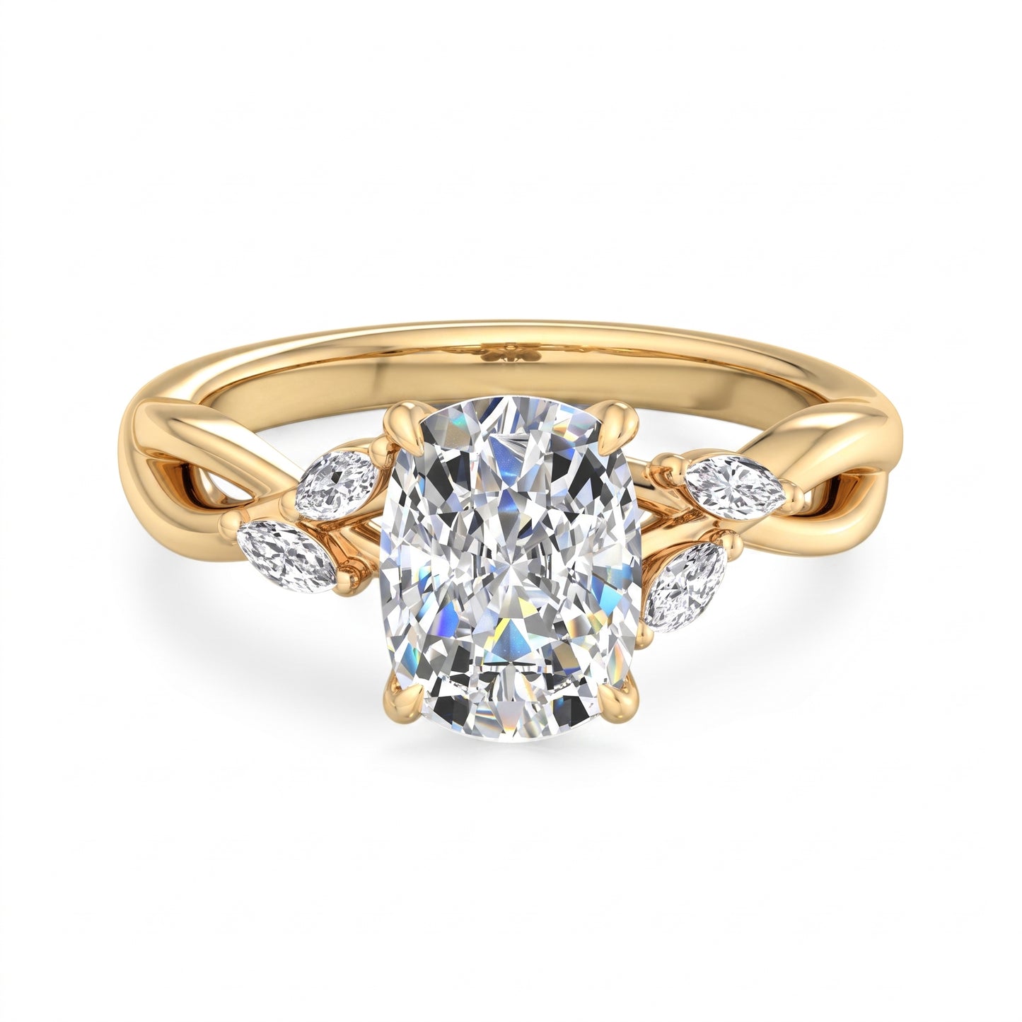 1.60 Carat Elongated Cushion Lab Grown Diamond Twig Engagement Ring, Nature-Inspired Ring