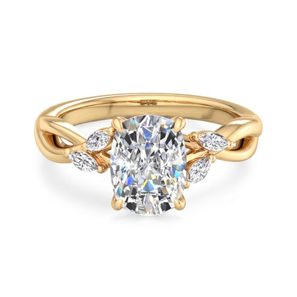 1.60 Carat Elongated Cushion Lab Grown Diamond Twig Engagement Ring, Nature-Inspired Ring