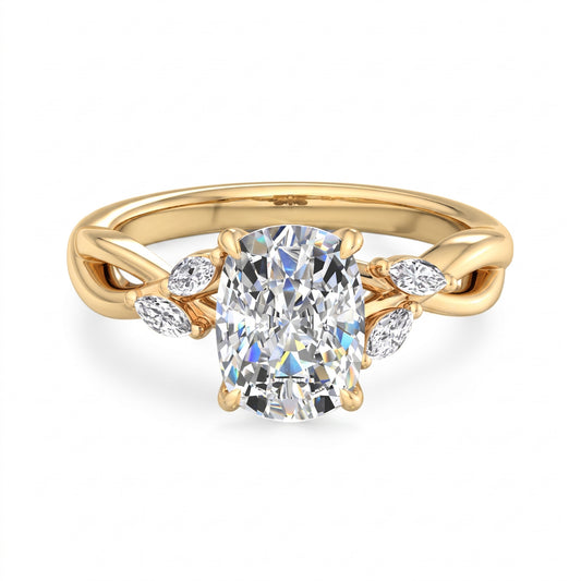 1.60 Carat Elongated Cushion Lab Grown Diamond Twig Engagement Ring, Nature-Inspired Ring