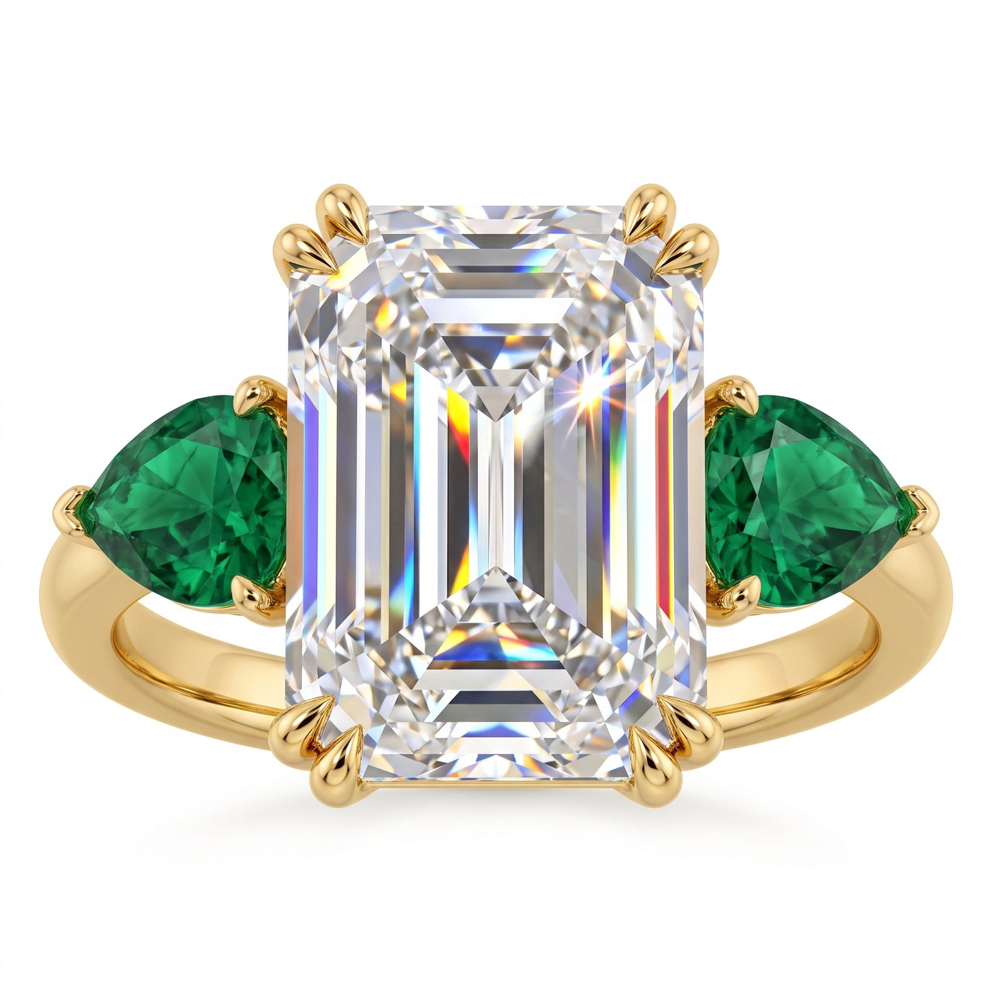 3.20ct Emerald Cut Lab Grown Diamond Three Stone Engagement Ring