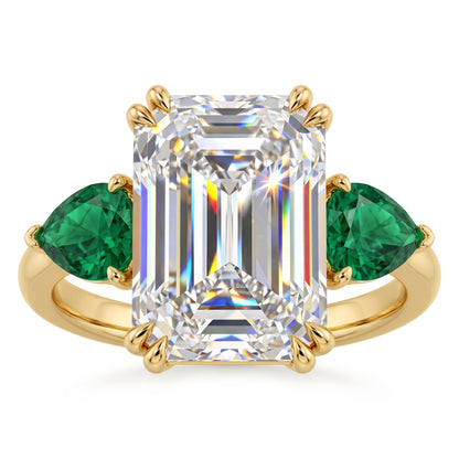 3.20ct Emerald Cut Lab Grown Diamond Three Stone Engagement Ring