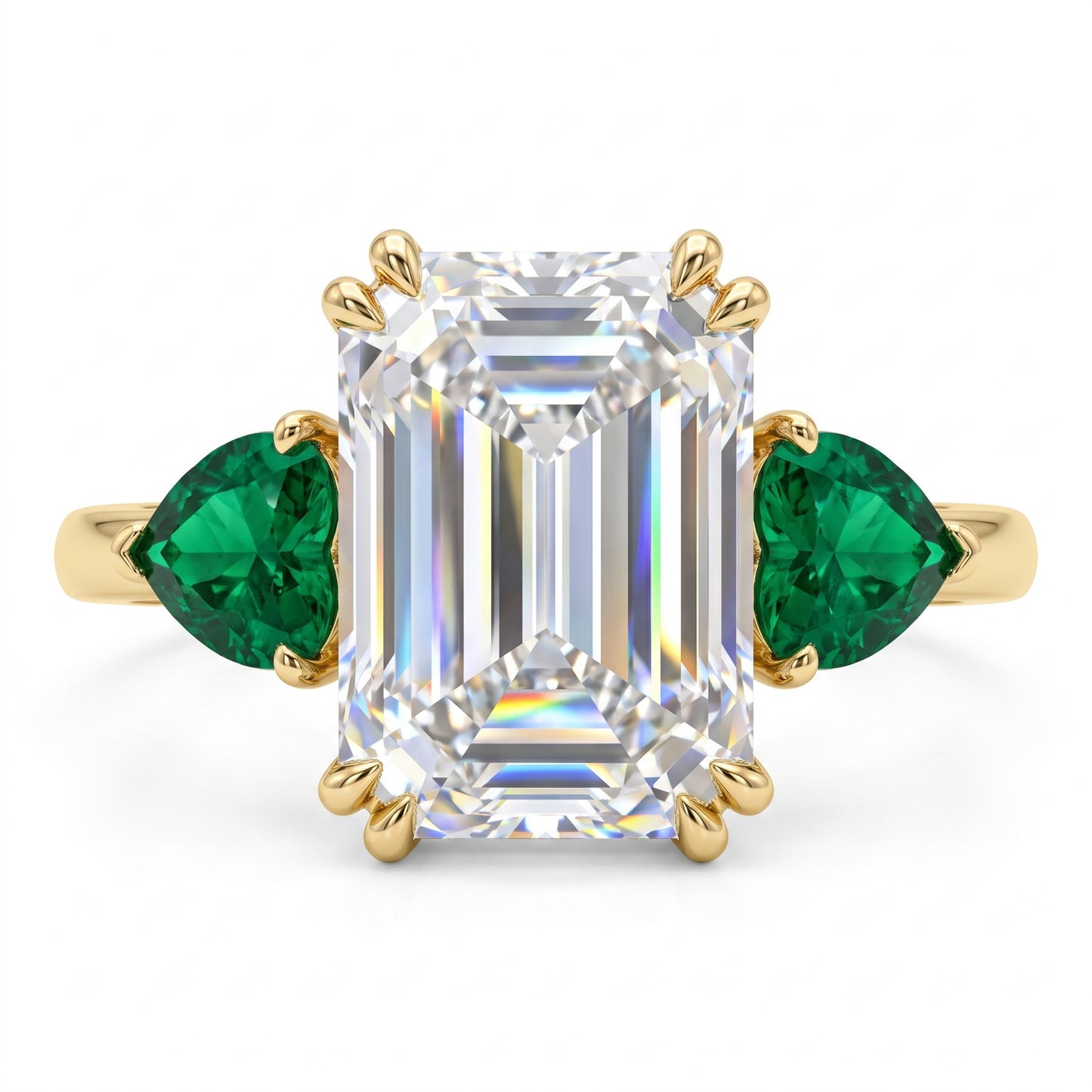 3.20ct Emerald Cut Lab Grown Diamond Three Stone Engagement Ring