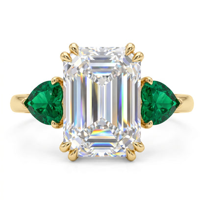 3.20ct Emerald Cut Lab Grown Diamond Three Stone Engagement Ring