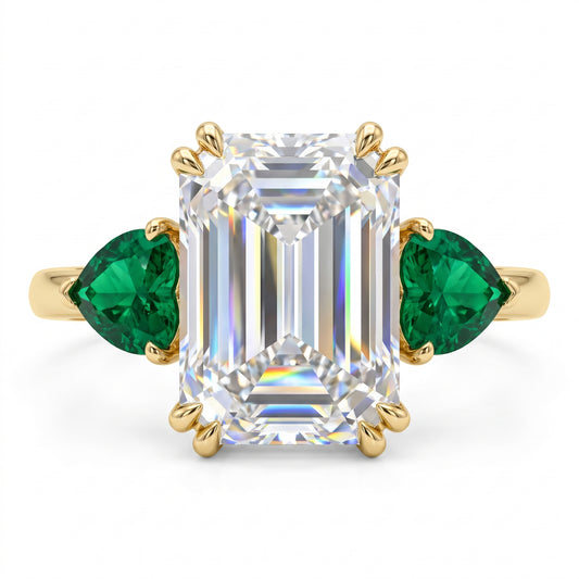 3.20ct Emerald Cut Lab Grown Diamond Three Stone Engagement Ring