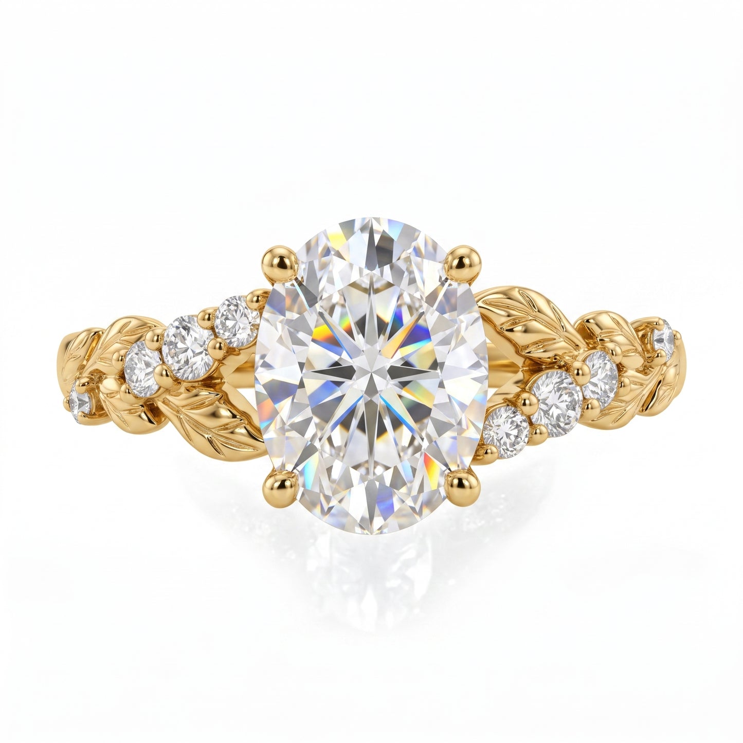 1.610ct Oval Cut Lab Grown Diamond Nature Inspired Leaf Engagement Ring