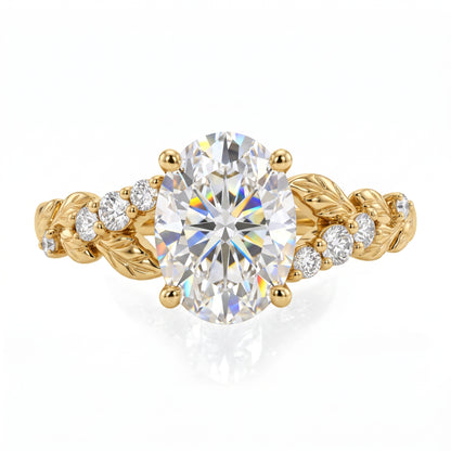 1.610ct Oval Cut Lab Grown Diamond Nature Inspired Leaf Engagement Ring