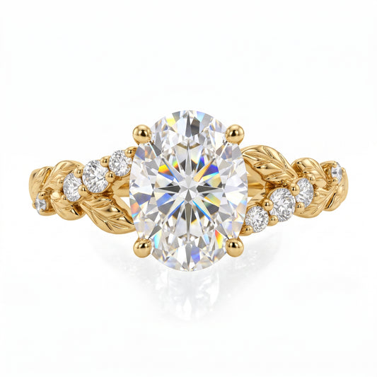 1.610ct Oval Cut Lab Grown Diamond Nature Inspired Leaf Engagement Ring