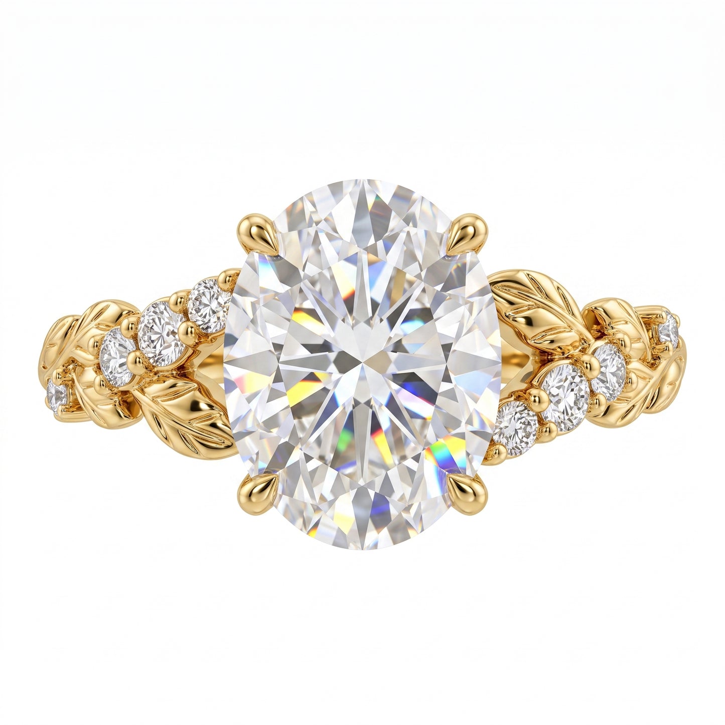 1.610ct Oval Cut Lab Grown Diamond Nature Inspired Leaf Engagement Ring