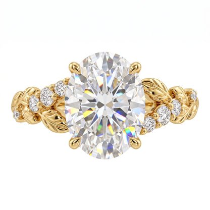 1.610ct Oval Cut Lab Grown Diamond Nature Inspired Leaf Engagement Ring