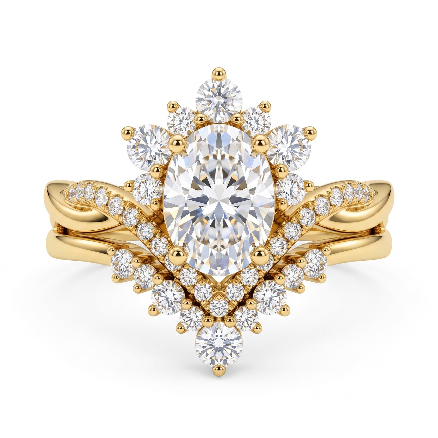 2.60ct Oval Cut Lab Grown Diamond Bridal Ring Set, Floral Halo Engagement Ring